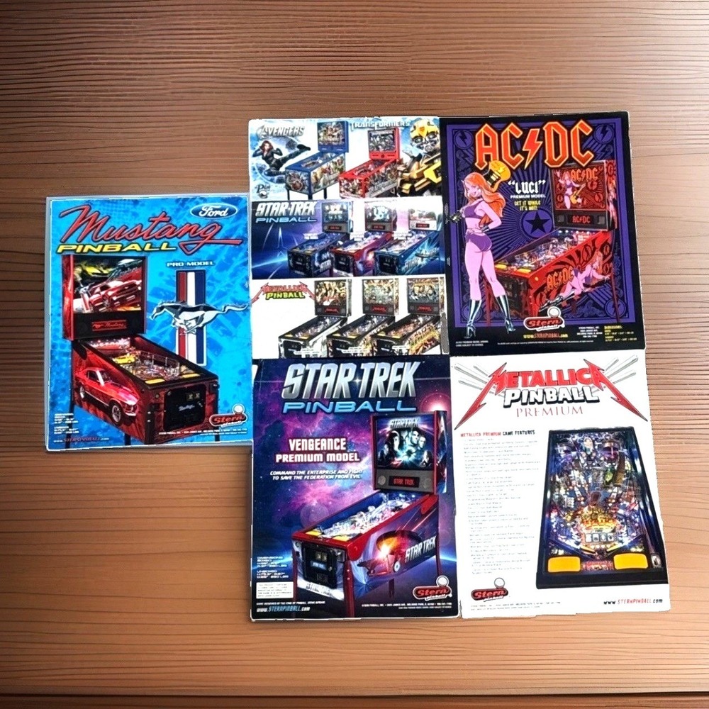 Stern Pinball Flyers Lot AC/DC Metallica Star Trek Mustang Arcade Art 5pc Multi